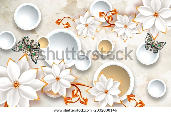 3D Illustration beautiful flower design and butterfly texture wallpaper