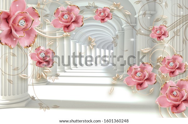 3D Illustration of beautiful pink flowers 3d background 3D Wallpaper-ILLUSTRATION