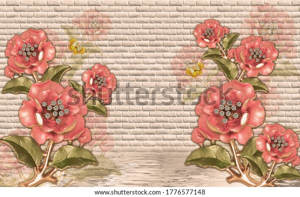 3D Illustration of beautiful red flowers 3d background 3D Wallpaper-ILLUSTRATION