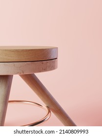 3d Illustration, A Beautiful Wooden Chair On A Pink Background

