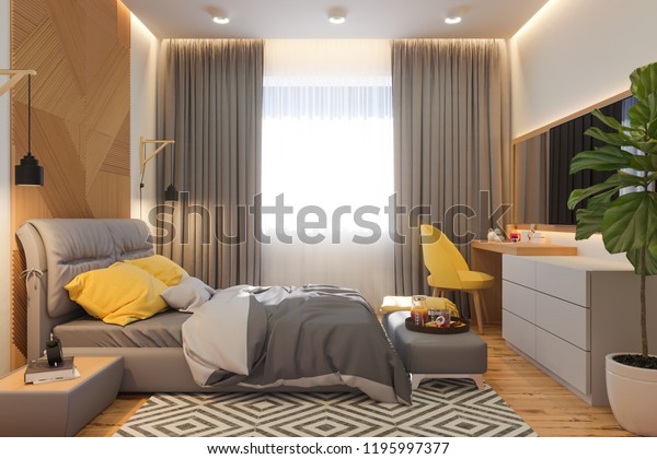 3d Illustration Bedroom Interior Design Concept Stock