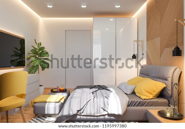 3d Illustration Bedroom Interior Design Concept Stock