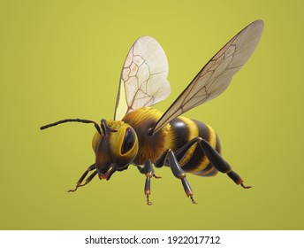 3D illustration of Bee on yellow background. Bee ,