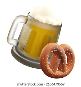 3D Illustration Beer Mug Pretzel Oktoberfest