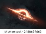 3D illustration of big glowing black hole in space. High quality digital space art in 5K - realistic visualization