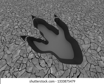 3D Illustration Of A Big Tyrannosaurusa Rex Footprint