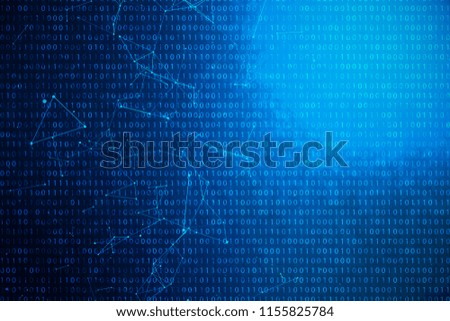 3D illustration binary code on blue background. Bytes of binary code. Concept technology. Digital binary background. Connection lined and dots, global network.