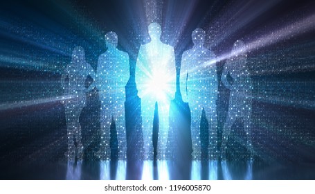 3D illustration. Binary light coming out of the silhouette of a group of people. Concept image of the digitized and globalized world. - Powered by Shutterstock