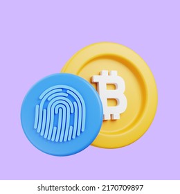 3d Illustration Bitcoin Icon With Finger Print 3d Render Style