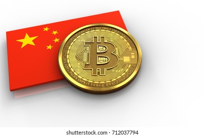 3d Illustration Of Bitcoin Over White Background With China Flag