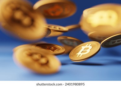Ilustración 3.d Muchas monedas de bitcoin Cryptocurrency Gold BTC Bit Coin. Cierre de las monedas de bitcoin, tecnología Blockchain, concepto de minería de bitcoin.