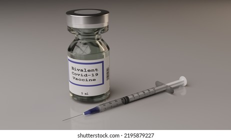 3D Illustration Bivalent Covid-19 Vaccine Vial And Syringe