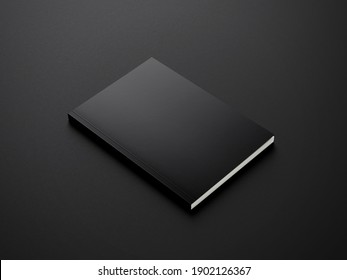 3D Illustration. Black Book Mockup Isolated On Black Background.