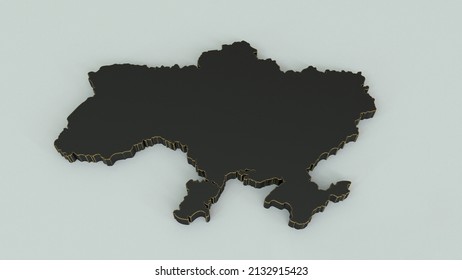 3D Illustration. Black Isolated 3D Image Of Ukraine With Scuffs On A White Background. Map Of The Territory Of Ukraine. Cast Iron Ingot Of The Country. 3D Rendering.
