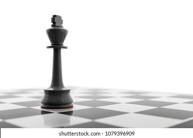 3d Illustration Of A Black King On A Chess Board