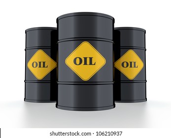 3D illustration of black oil barrel isolated on black background