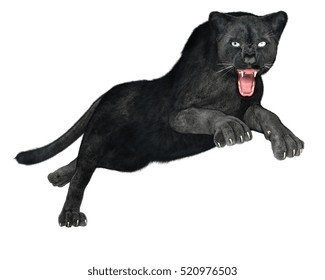 3d Illustration Of Black Panther Hunting Isolated On White Background