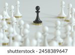 3d illustration of a black pawn surrounded by white ones. Concept of racial segregation or discrimination.
