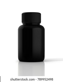 3D Illustration Black  plastic medicine bottle isolated on white