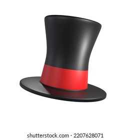 3d Illustration Black Red Magic Hat. Rendering Magician Hat