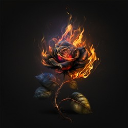 3d Illustration Of Black Rose In Fire