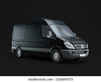 3D Illustration. Black Van Mockup Isolated On White Background.