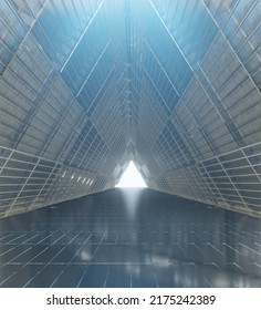 3d Illustration Of Black And White Checkered Wire Tunnel With Textured Glossy Black Floor On Glossy White Background