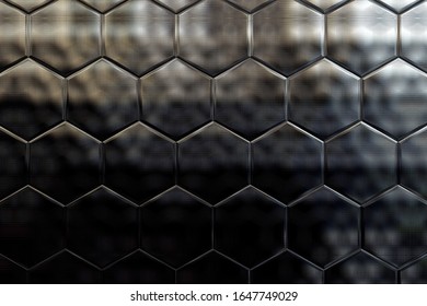 3d illustration of black and white hexagonal textured metallic surface background.