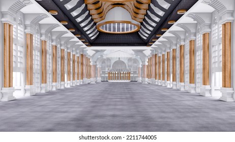 3d Illustration Blank Empty Ballroom With Pillar For Background.