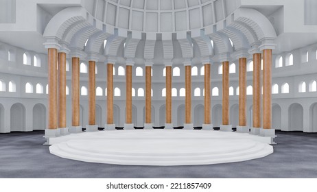 3d Illustration Blank Empty Ballroom With Pillar For Background.