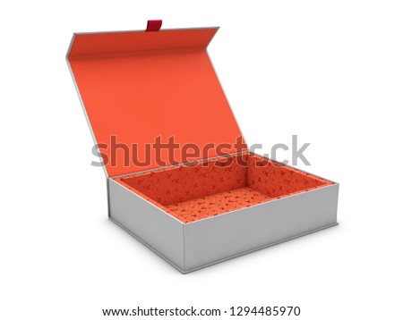 3d Illustration of blank open rectangular box, isolated white background.