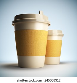 A 3D illustration blank template layout of Coffee cups. Surface empty to place your text or logo.