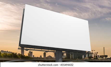 3D Illustration Of Blank White Billboard Against Sky.