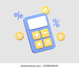 3D illustration of a blue calculator surrounded by percentage symbols and gold coins, symbolizing percentage-based financial analysis.3d render icon in cartoon style
 - Powered by Shutterstock