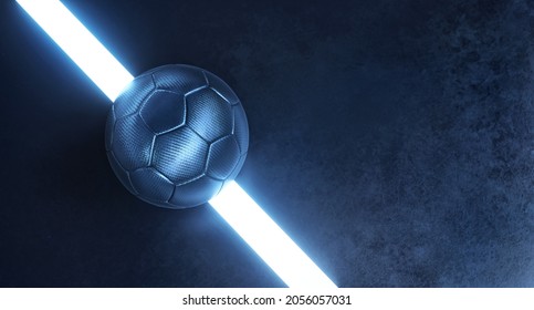 3D Illustration. Blue futuristic futsal soccer ball on glowing white line concept background - Powered by Shutterstock