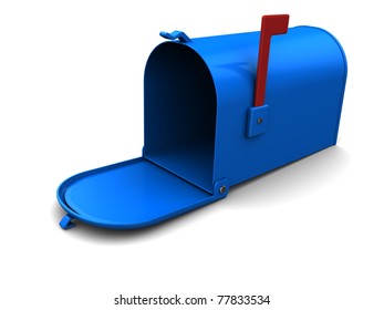 3d Illustration Of Blue Mailbox Over White Background