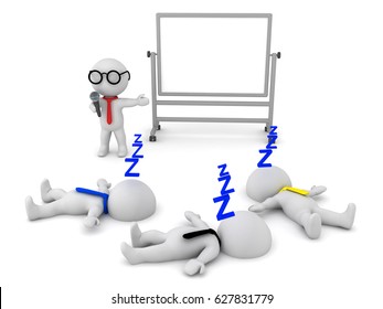 3D illustration of a boring presentation which puts people to sleep. Image depicting poor communication skills.