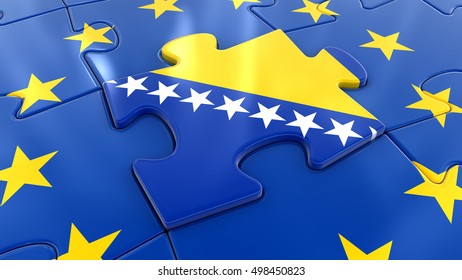 3D Illustration. Bosnia And Herzegovina Flag Jigsaw As Part Of EU 