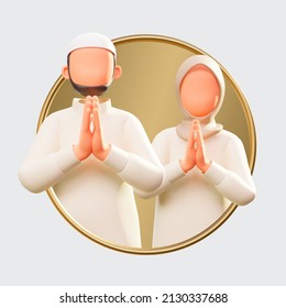 3D Illustration Both Muslim couples are apologizing to each other on  Al-Fitr.