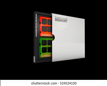 3d illustration of box with Computer Random Access Memory (RAM) chips.