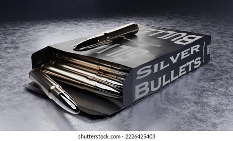 3D Illustration of a box of silver bullets