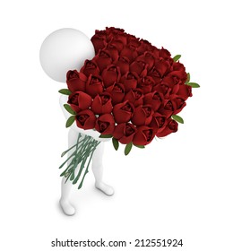 3d illustration boy with the bouquet of roses to the Valentine's Day