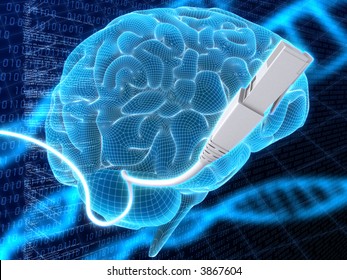 3d Illustration - Brain And Cable