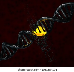 3d Illustration Of Break DNA Structure In Colour Background