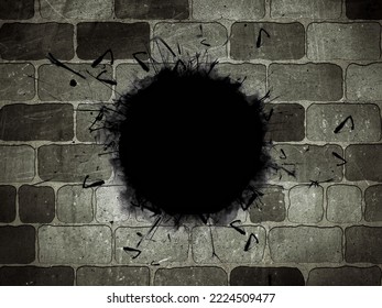 3d Illustration Of Brick Wall With Round Hole