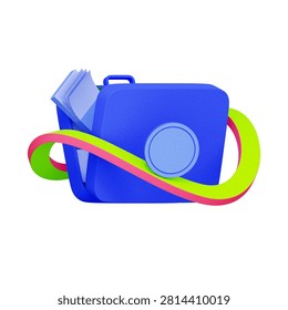 3D illustration of briefcase with infinity loop and blank coin for financial continuity, limitless investment, continuous cash flow, endless wealth, and business loop.
