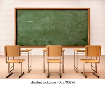 3d illustration of bright empty classroom for lessons and training