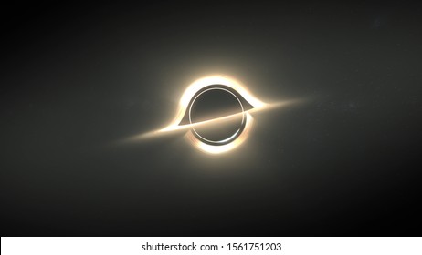 3D Illustration of bright and shimmering black hole. Light and gas rotate on the accretion disk. Light flashes and glow around a black hole. High Quality Space science footage