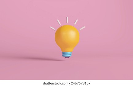 3D illustration of a bright yellow light bulb on Pink Background, symbolizing ideas and inspiration, - Powered by Shutterstock