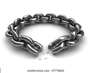 3d Illustration Of Broken Chain Circle Over White Background